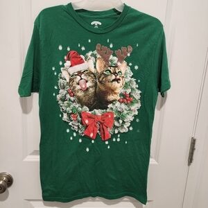 Holiday Time Cats Christmas Wreath Graphic Tee T-Shirt Men's Small S Holiday